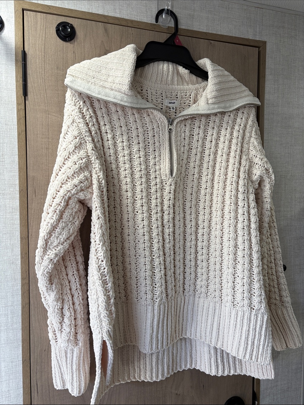 aerie Cream Cable-Knit Half-Zip Turtleneck Sweater